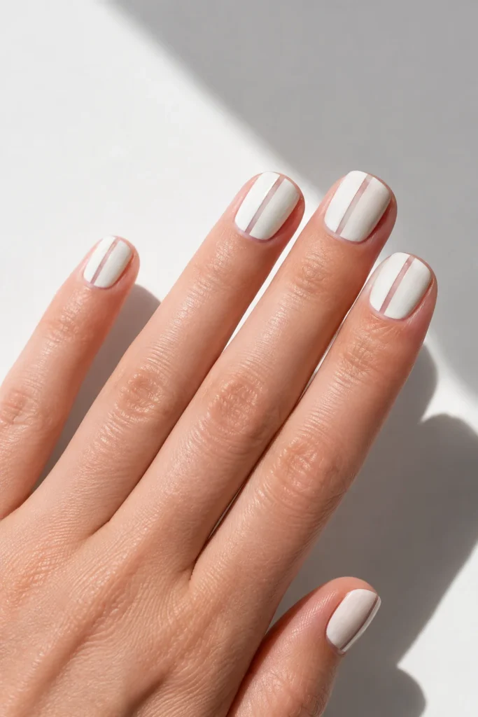 White nails with modern negative space design