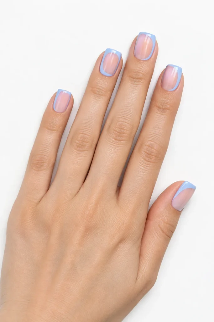 Baby blue negative space nails with clean modern lines
