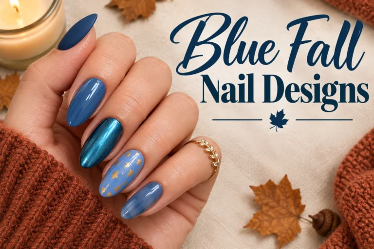 Blue fall nail designs in modern autumn manicure styles