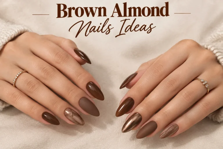 Brown almond nails in warm elegant manicure designs