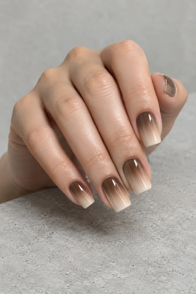 Brown and beige vertical ombre nail design