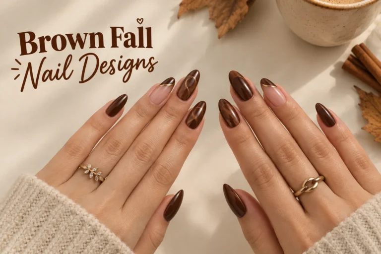 Brown fall nail designs in rich autumn shades