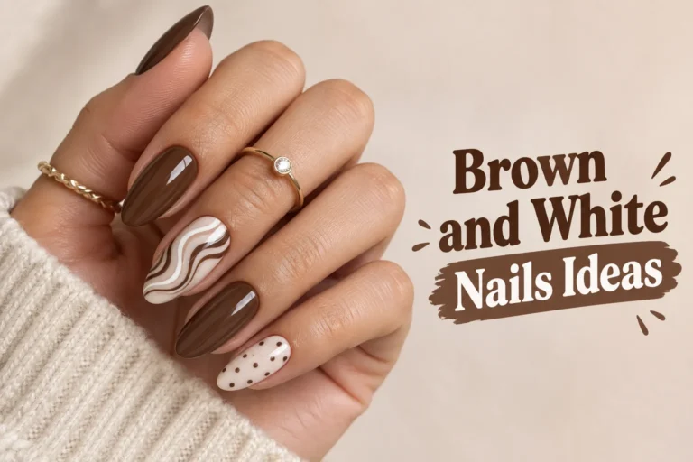 Brown and white nails in chic elegant designs