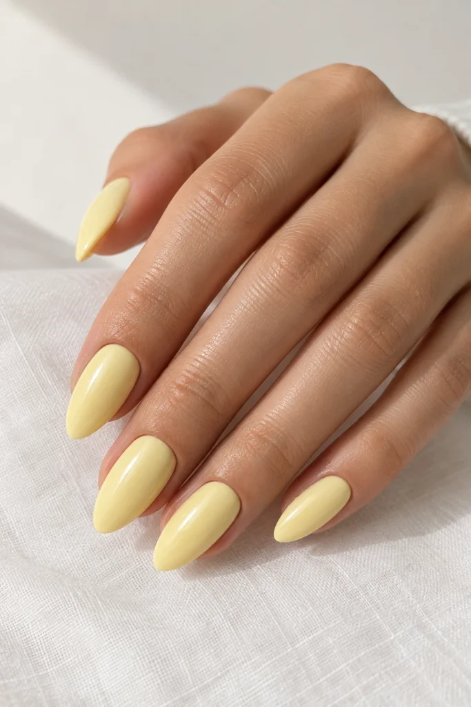 Classic butter yellow nails in glossy finish