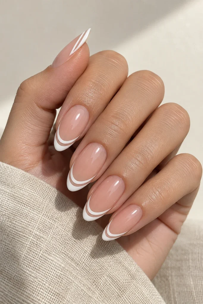 Classic white and nude double French tip nails