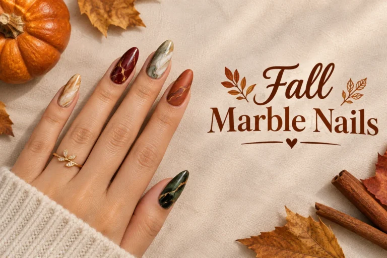 Elegant fall marble nails in cozy autumn colors