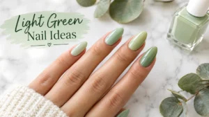 Featured graphic showing an ombre of light green nail shades from sage to pistachio to mint