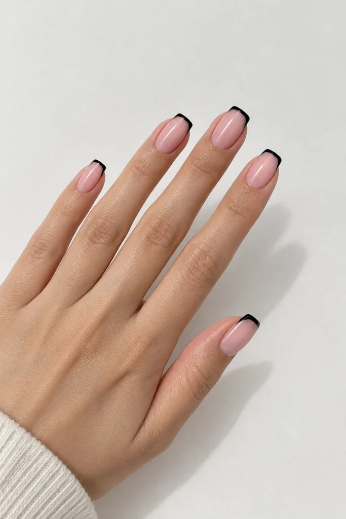 Micro black French tips on short square nails