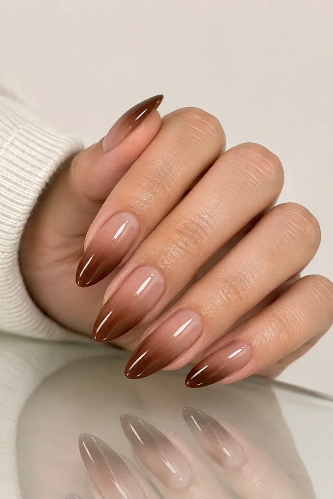 Milk chocolate glazed brown ombre nails