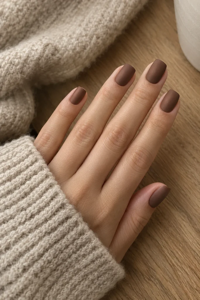 Short milk chocolate nails with soft matte finish