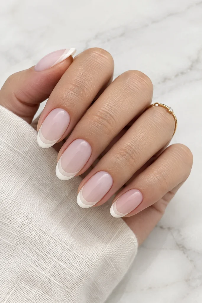 Milky white double French tip quiet luxury nails