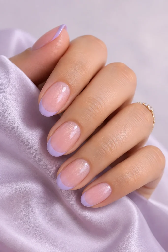 Pastel pink and lavender two tone French nails