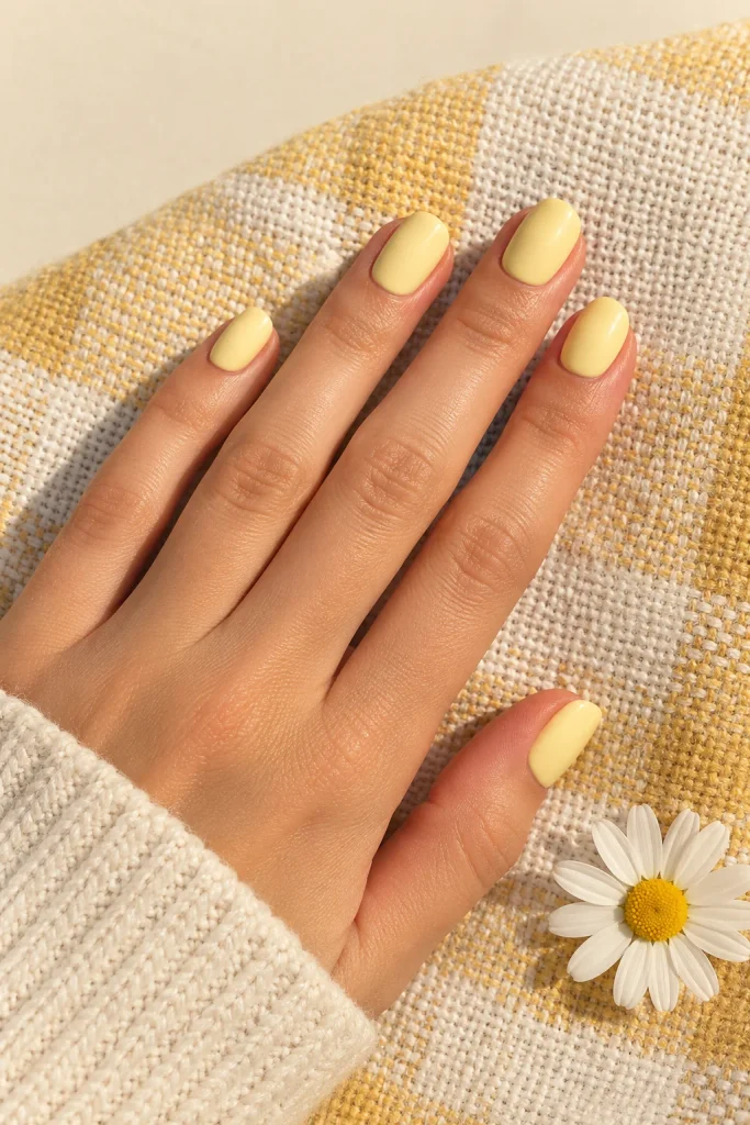 pastel yellow matte preppy nails for spring summer
