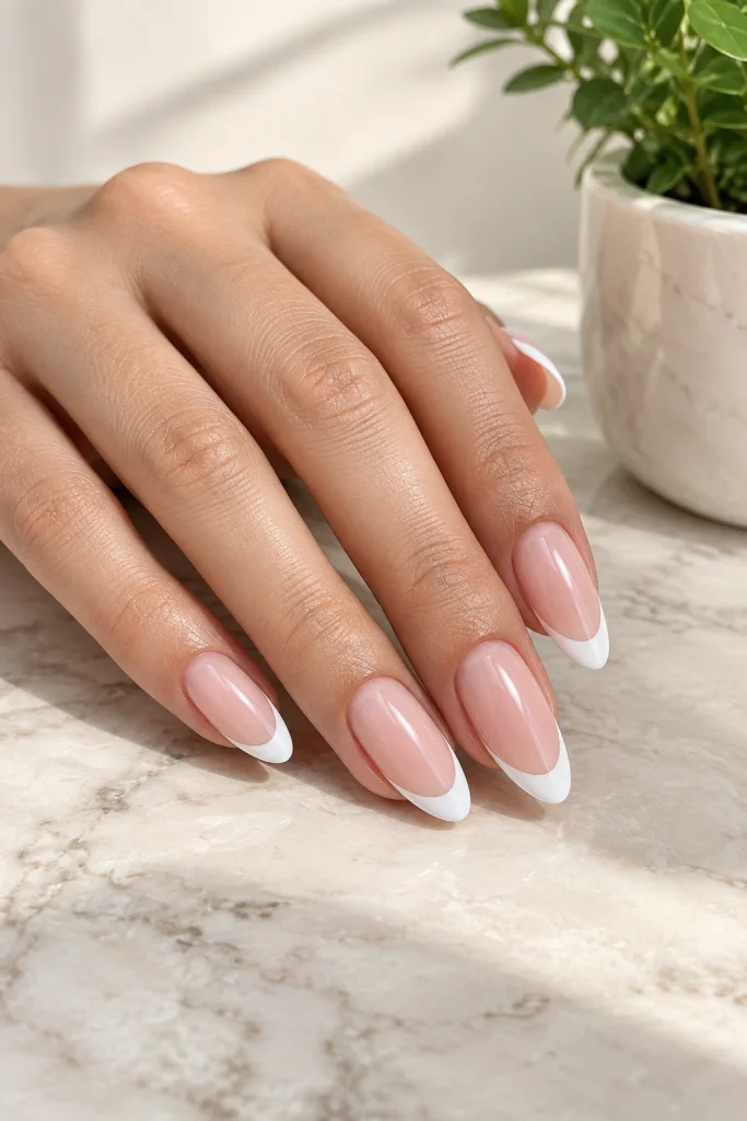 pink and white French tips preppy nail design