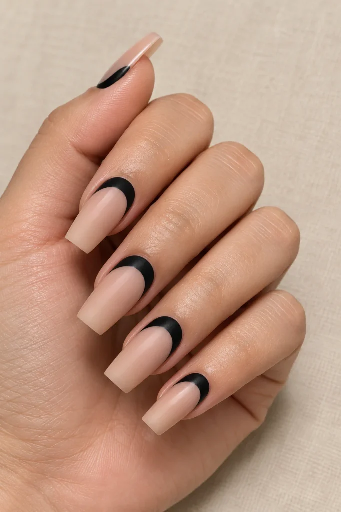 Reverse black French tip design on square nails