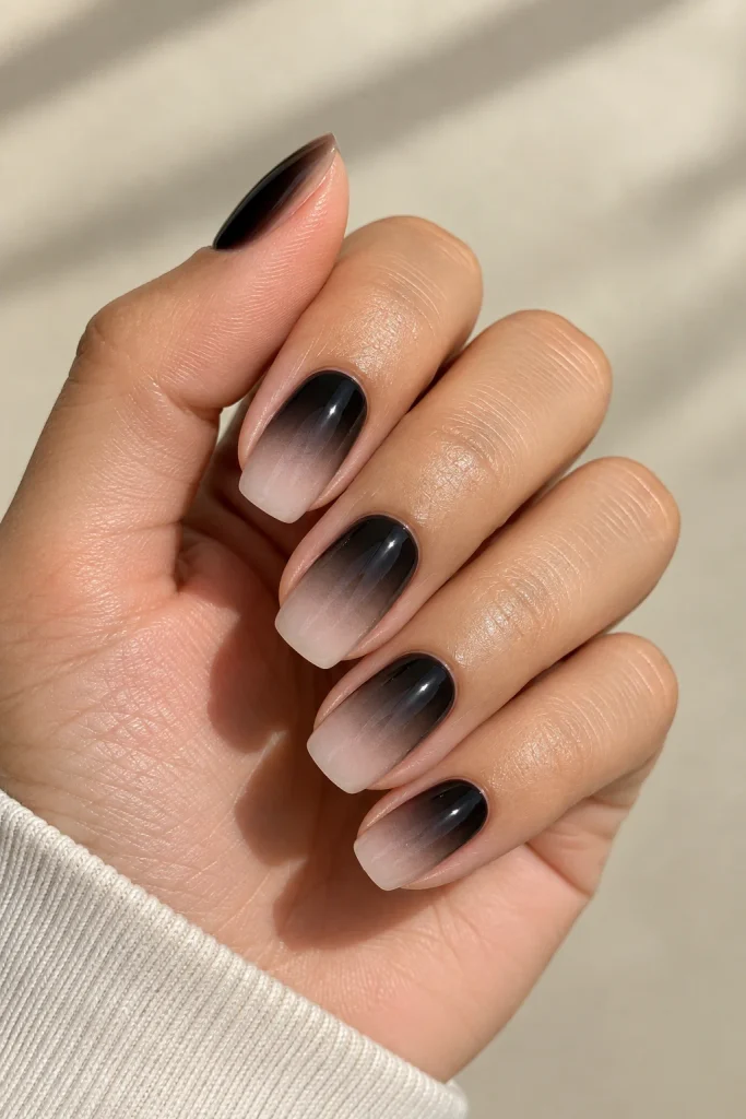 Reverse black ombre French tip square nails