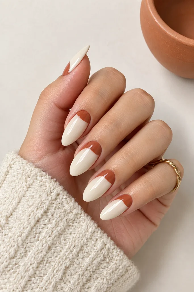 Two tone French nails with reverse color block