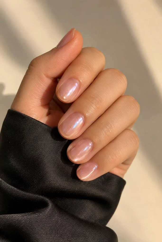 Sheer glazed nails creating a soft luxury look
