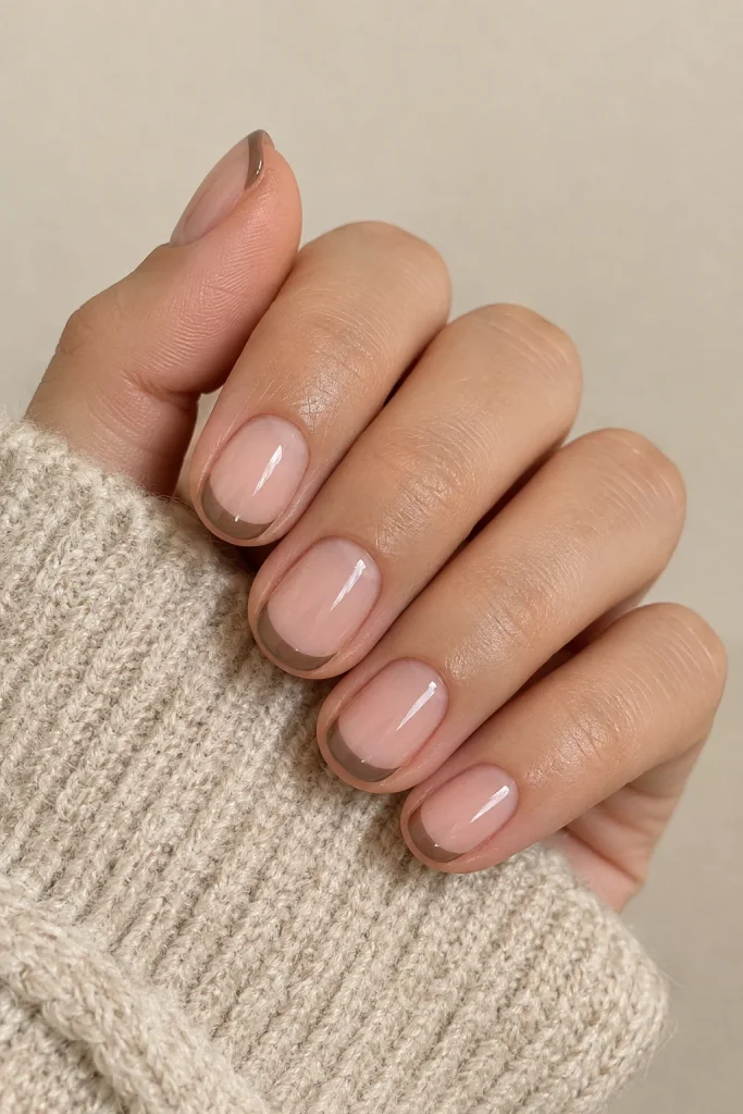 Soft taupe brown French tips for everyday nails