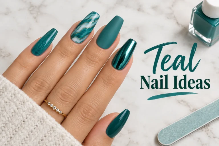 Elegant teal nail ideas with stylish unique details