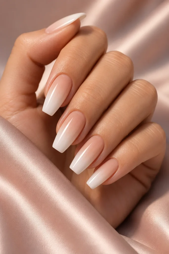 Two tone ombre coffin wedding nails design