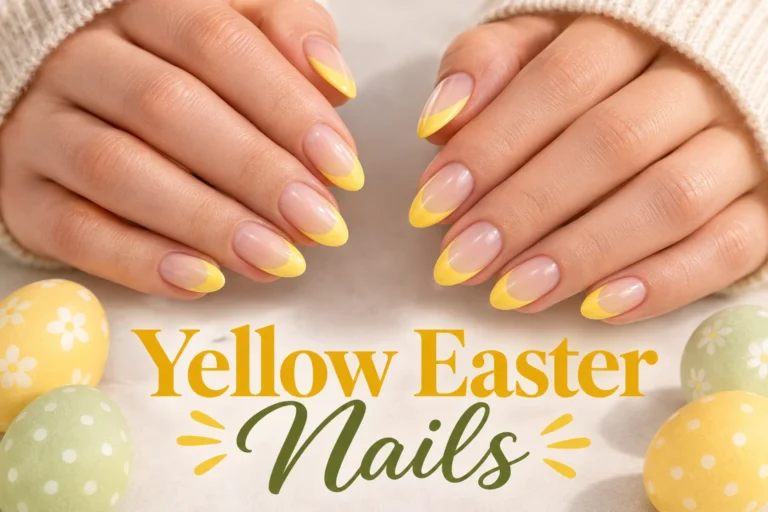 Elegant yellow Easter nails with seasonal details