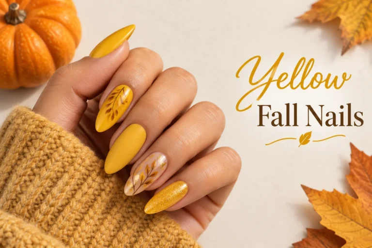 Yellow fall nails in warm autumn manicure styles