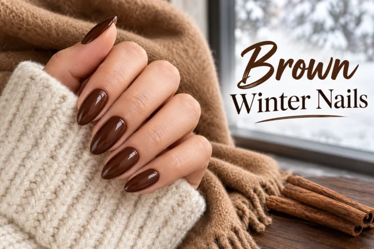 Brown winter nails in warm seasonal shades and finishes