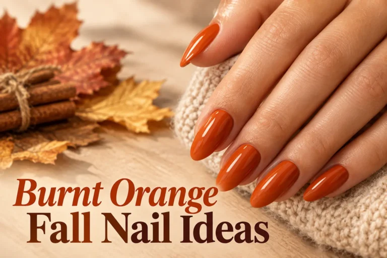 Burnt orange fall nails with elegant autumn inspired designs
