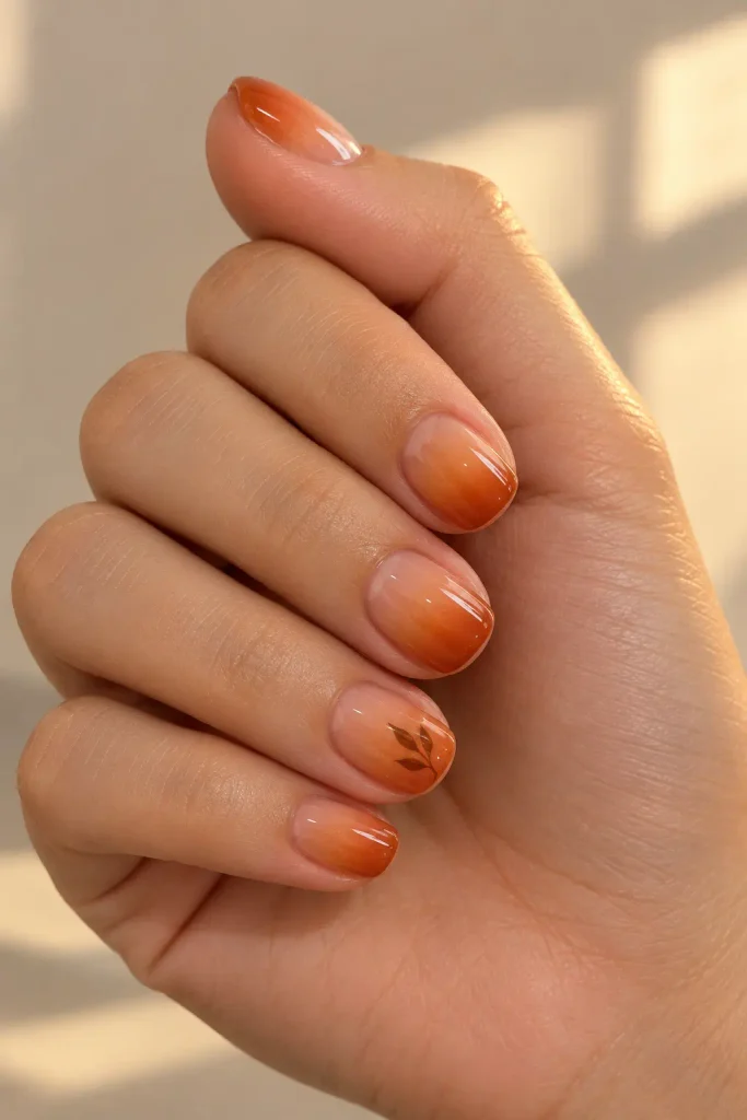 burnt-orange-ombre-leaf-silhouette-nails.webp