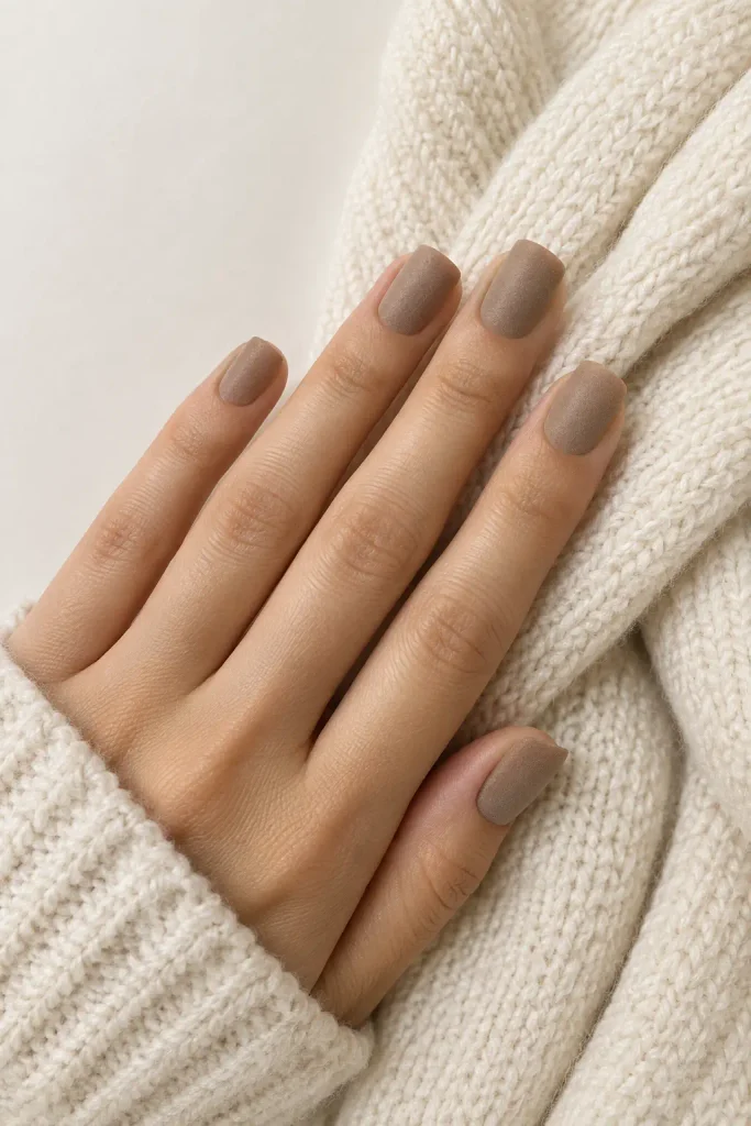 Cappuccino brown nails featuring a soft matte velvet finish