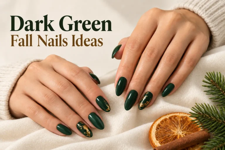 Dark green fall nails with elegant glossy autumn finish