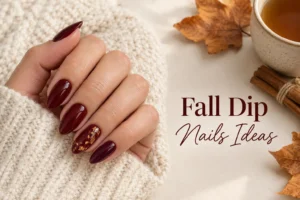 Elegant fall dip nails in rich autumn shades