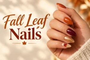 Elegant fall leaf nails featuring rich autumn colors