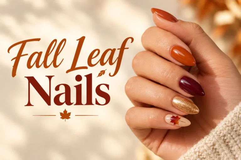 Elegant fall leaf nails featuring rich autumn colors