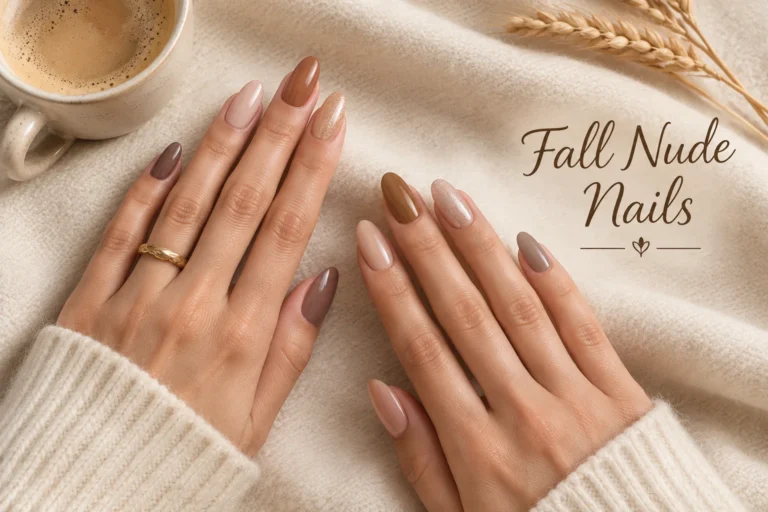 Fall nude nails with chic autumn designs from simple to glamorous