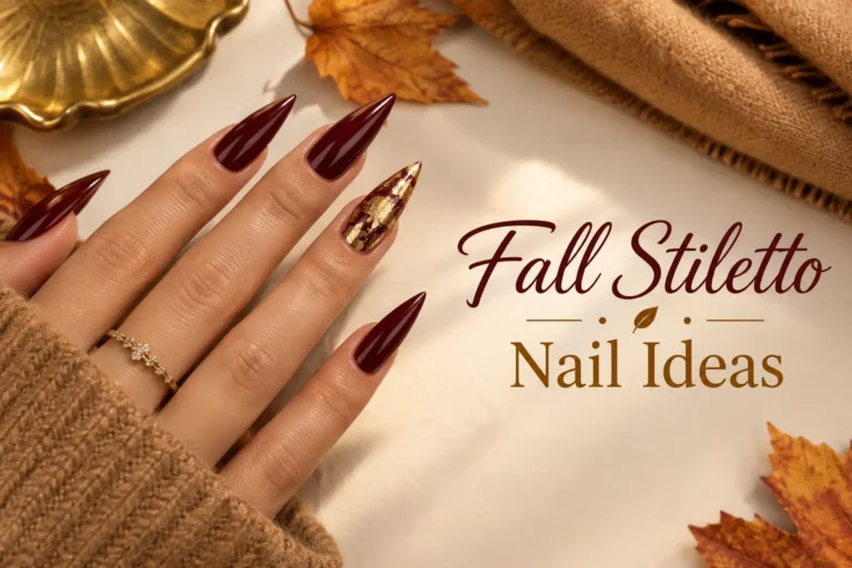 Elegant fall stiletto nails featuring rich autumn colors