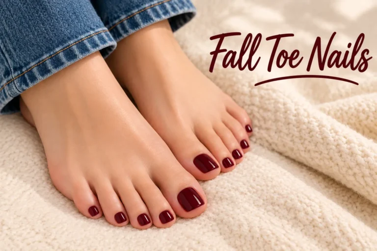 Elegant fall toe nails in rich autumn shades