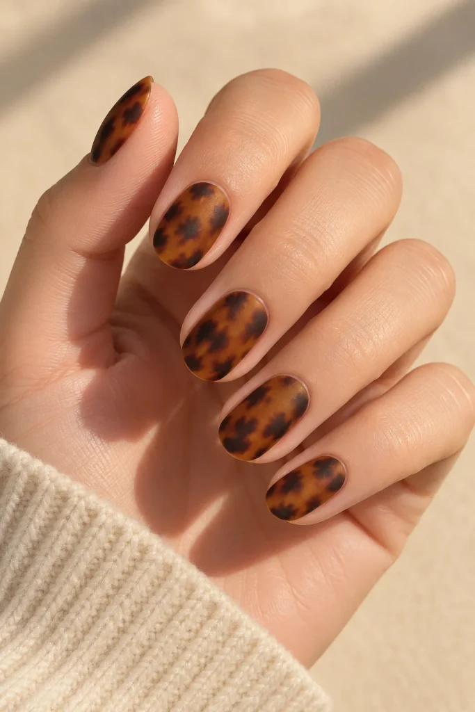 Matte tortoiseshell nails with amber and brown tones