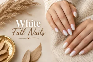 Modern white fall nails with elegant minimalist autumn details