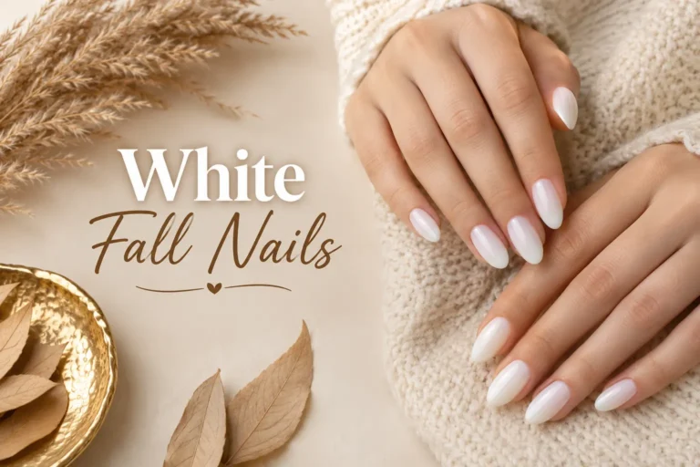 Modern white fall nails with elegant minimalist autumn details