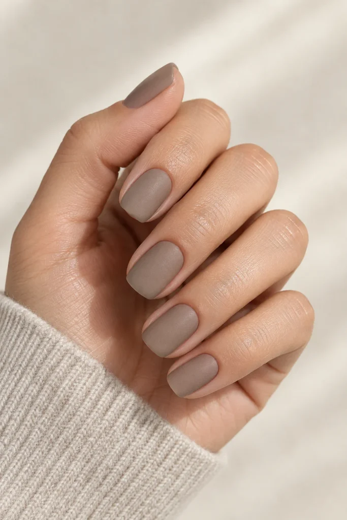 Mushroom taupe matte nails for quiet luxury
