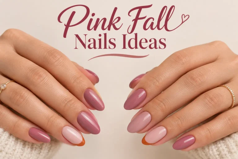 Elegant pink fall nails with sophisticated autumn-inspired designs