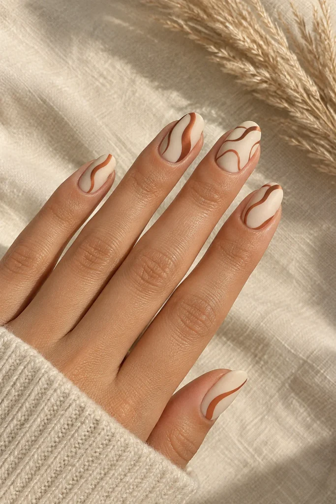 Rust and cream matte swirl nails for fall