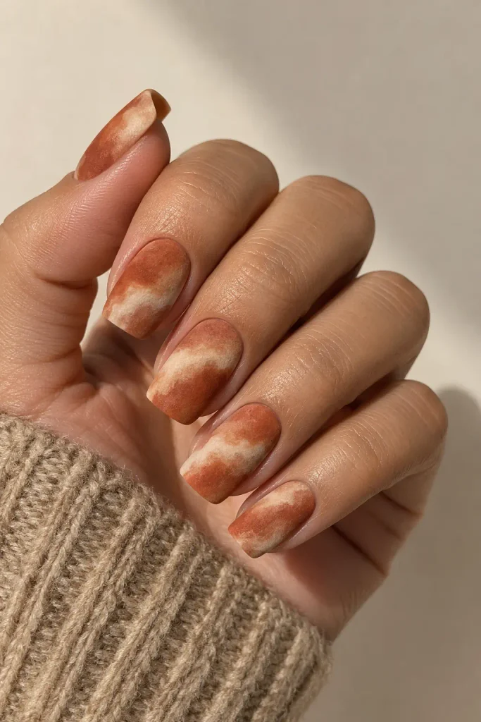 Rust and cream ombre nails with soft sunset blending