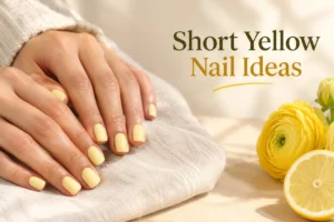 Modern short yellow nails in beautiful trendy shades