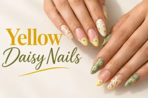 Yellow daisy nails with charming floral nail art designs